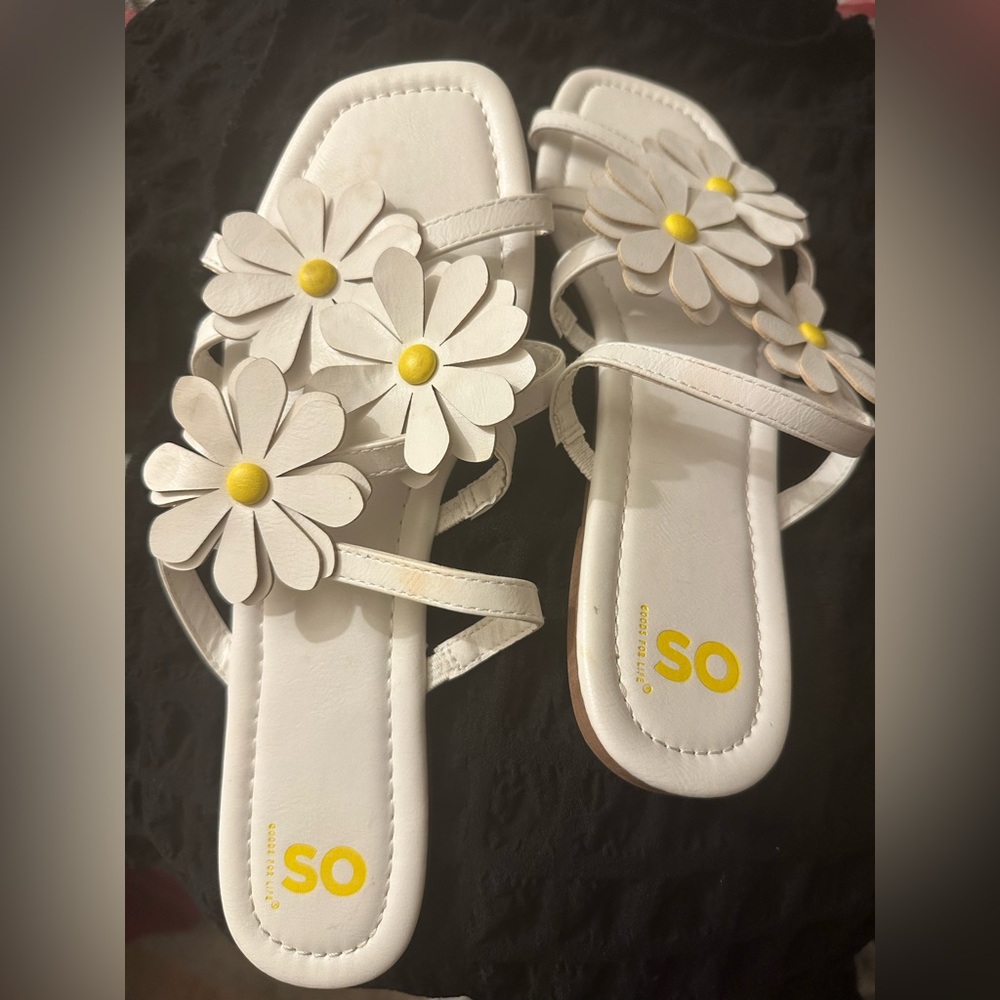 SO White Sandals with Yellow Floral Accents